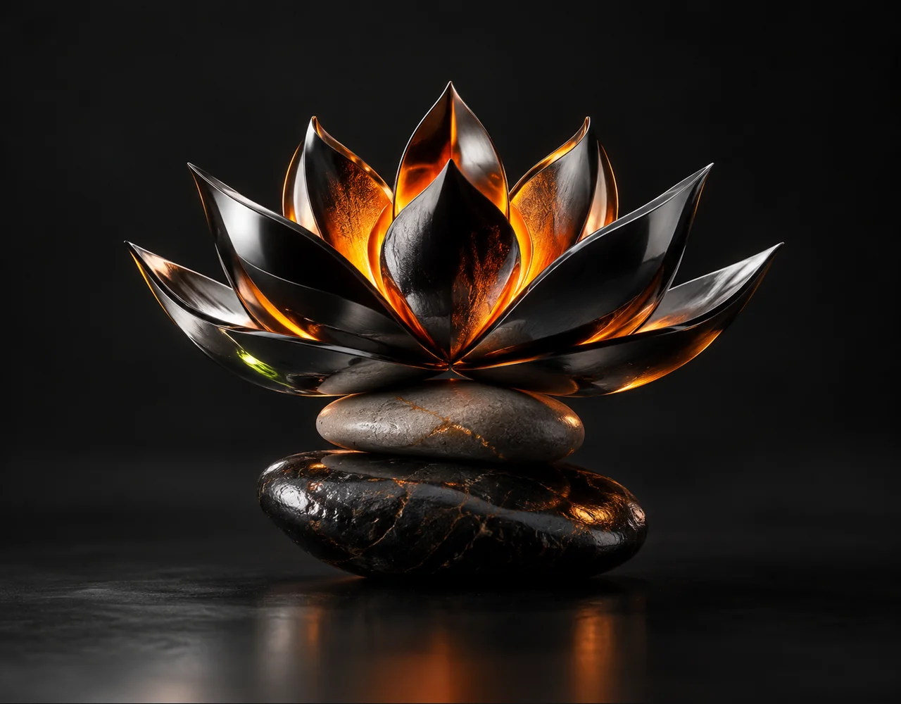 FLUX 1 Redux Pro editorial cover: a tactile folded lotus, balanced over two low contrasting pebbles