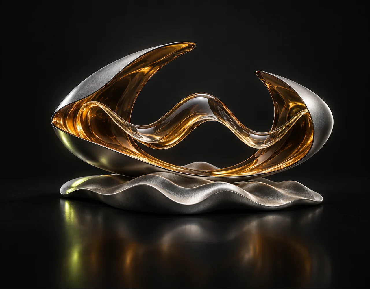 ElevenLabs Audio Isolation editorial cover: a nested acoustic shell exchanging one continuous glass sound contour, resting above one soft sculptural ripple