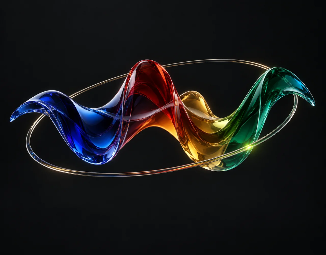 Gemini 2.5 Flash editorial cover: a floating sound ribbon, floating within a thin offset optical ring