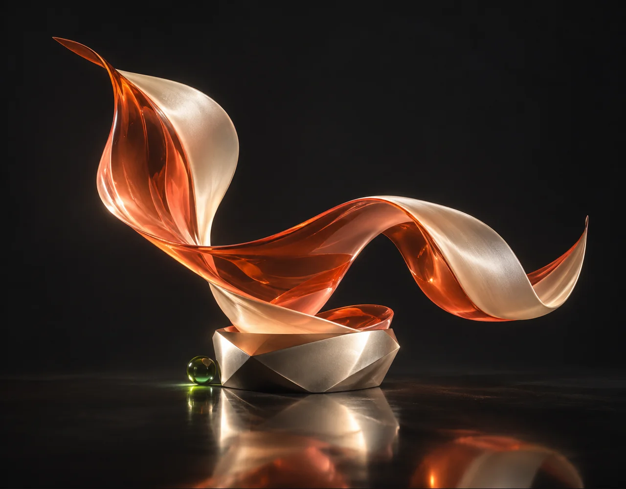 MiniMax 01 Live editorial cover: a folded cinematic ribbon following one continuous elegant motion curve, arising from a low geometric vessel