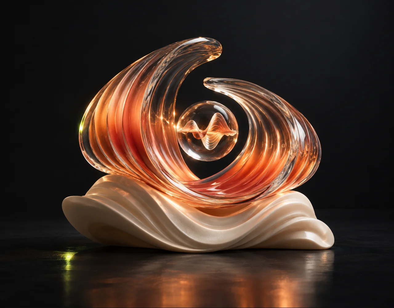 MiniMax Speech 2.5 HD Preview editorial cover: a nested acoustic shell exchanging one continuous glass sound contour, resting above one soft sculptural ripple