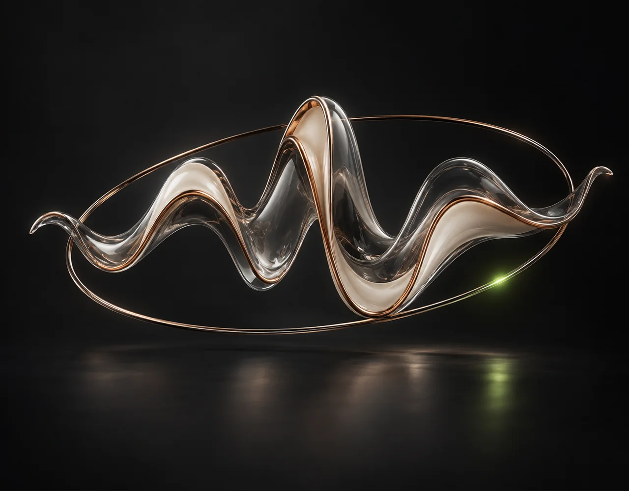 Audio Vocal Isolator editorial cover: a floating sound ribbon exchanging one continuous glass sound contour, floating within a thin offset optical ring