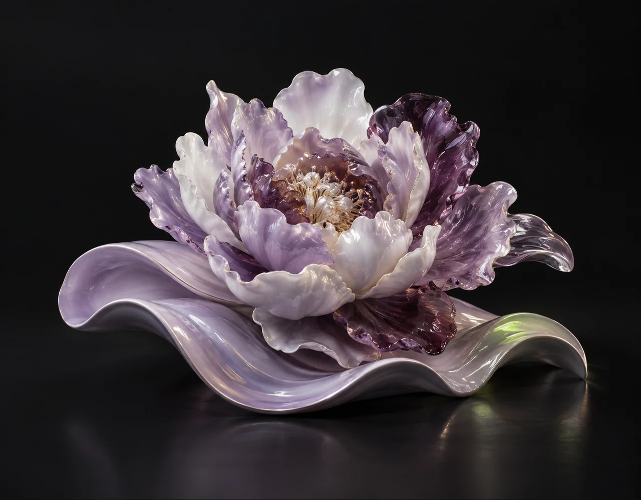 Bitdance 14B editorial cover: a tactile sculptural peony, resting above one soft sculptural ripple