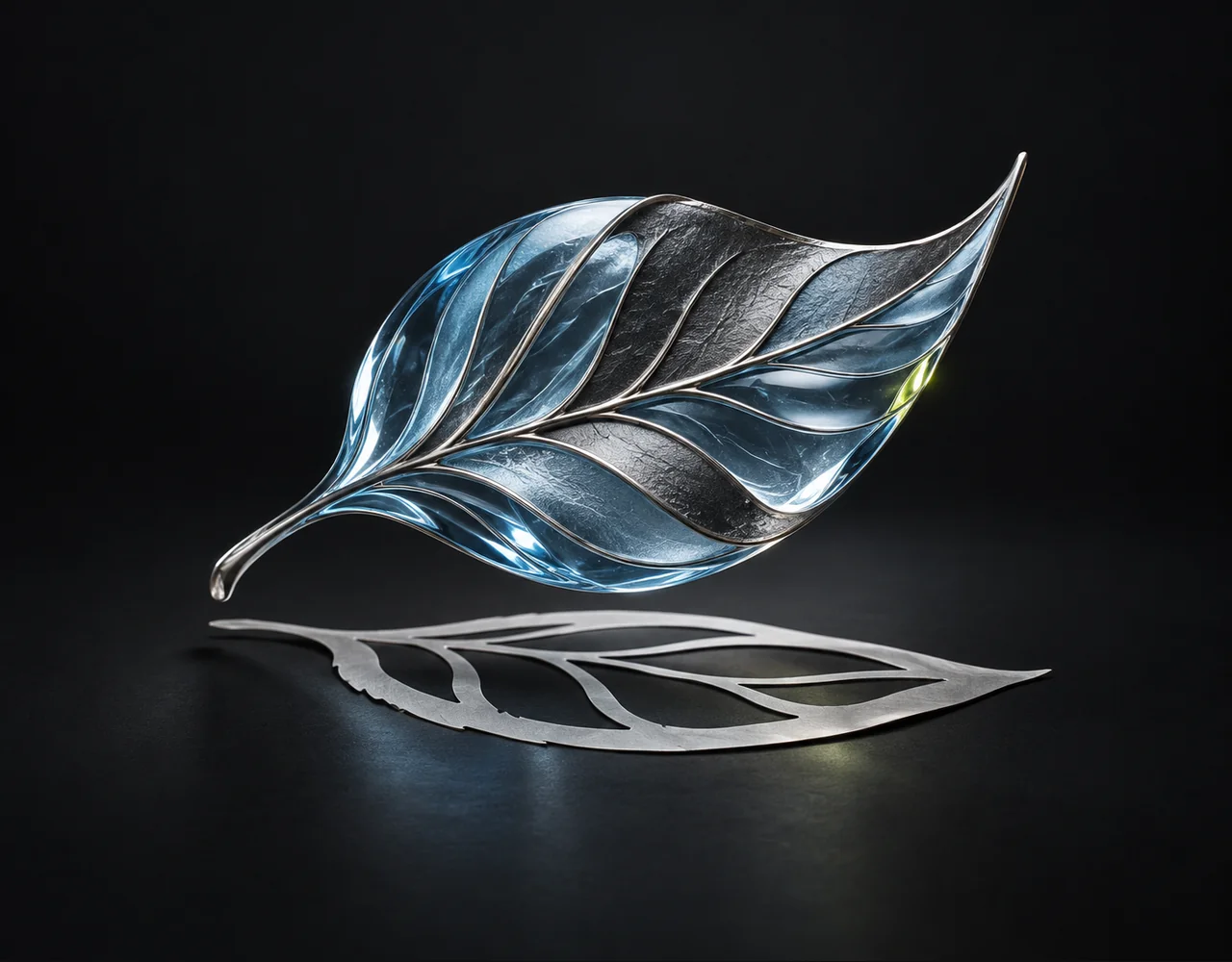 Image Background Remover editorial cover: a precise sculptural leaf separated from a thin surrounding paper silhouette, suspended over a single flat satin plane