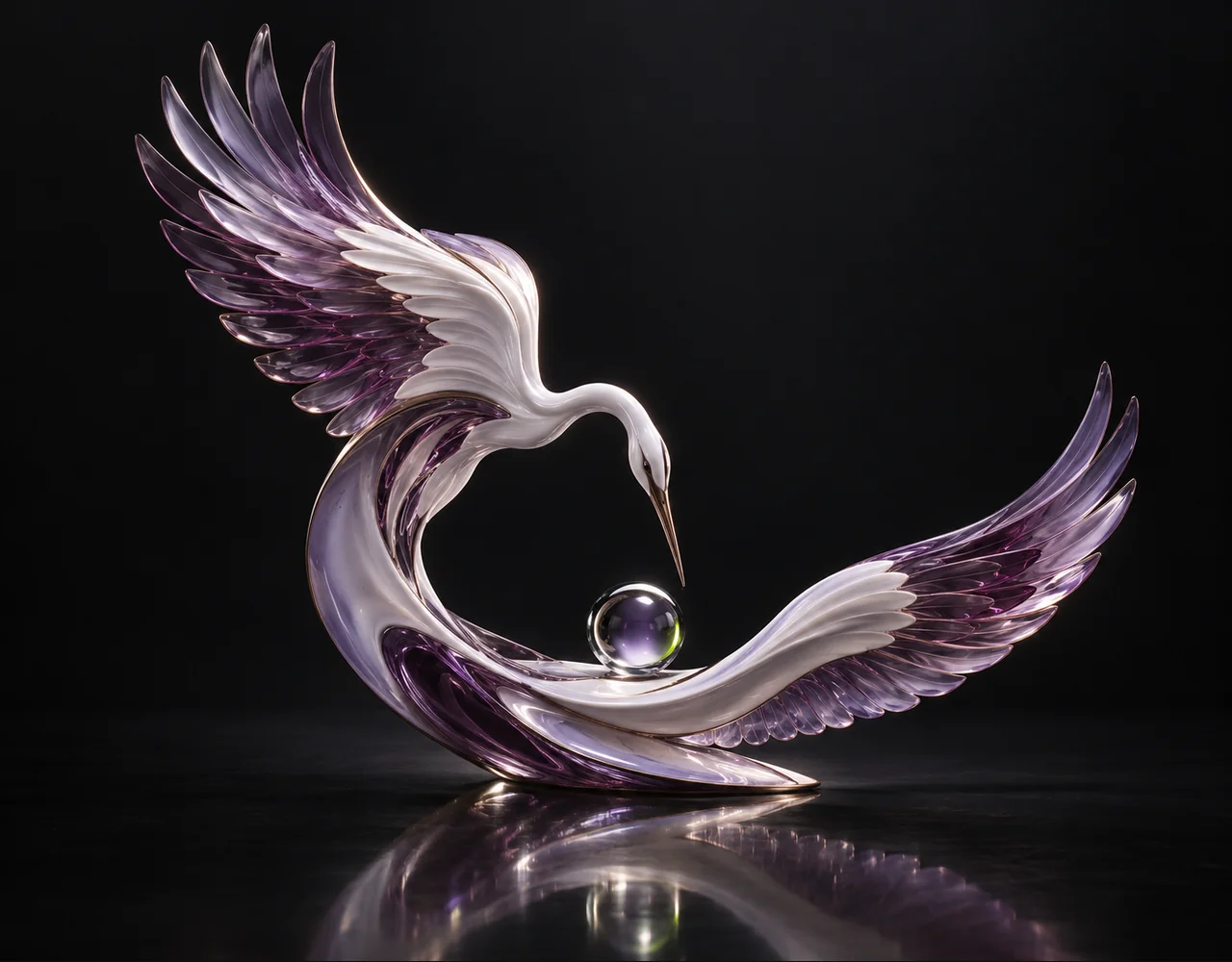 Soulx Flashhead editorial cover: a sweeping crane wing following one continuous elegant motion curve, centred beside one small optical droplet