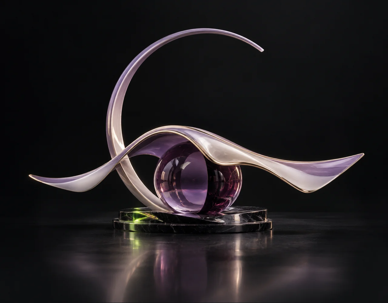 Subtitle OCR editorial cover: a a sculptural bridge over a glass core, framed by one incomplete slender arch