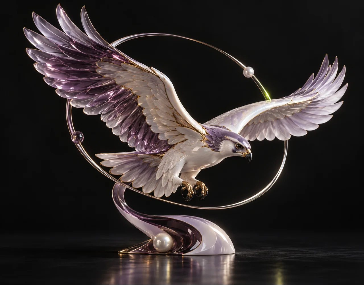 Video Fps Increaser editorial cover: a banking falcon following one continuous elegant motion curve, floating within a thin offset optical ring