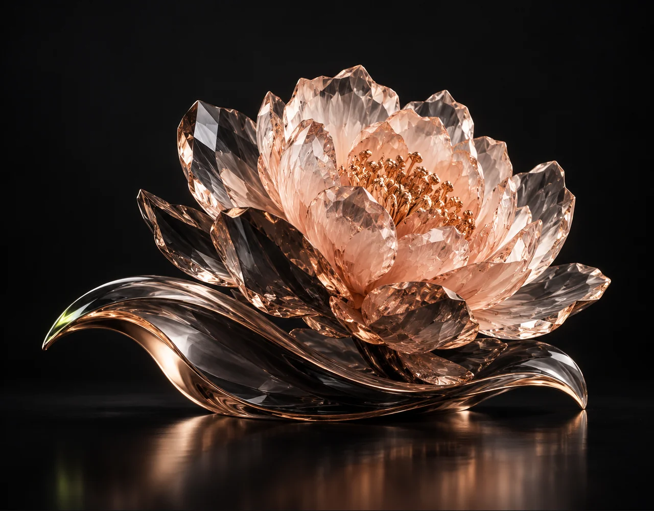 Video Restorer editorial cover: a finely faceted crystal whose coarse base becomes a crisp detailed sculptural peony, resting above one soft sculptural ripple