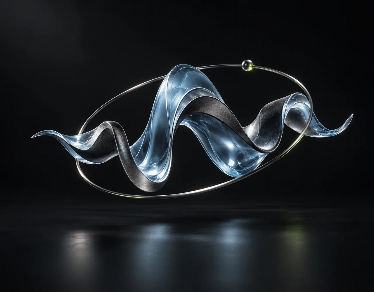 Vocal Clone editorial cover: a floating sound ribbon, floating within a thin offset optical ring