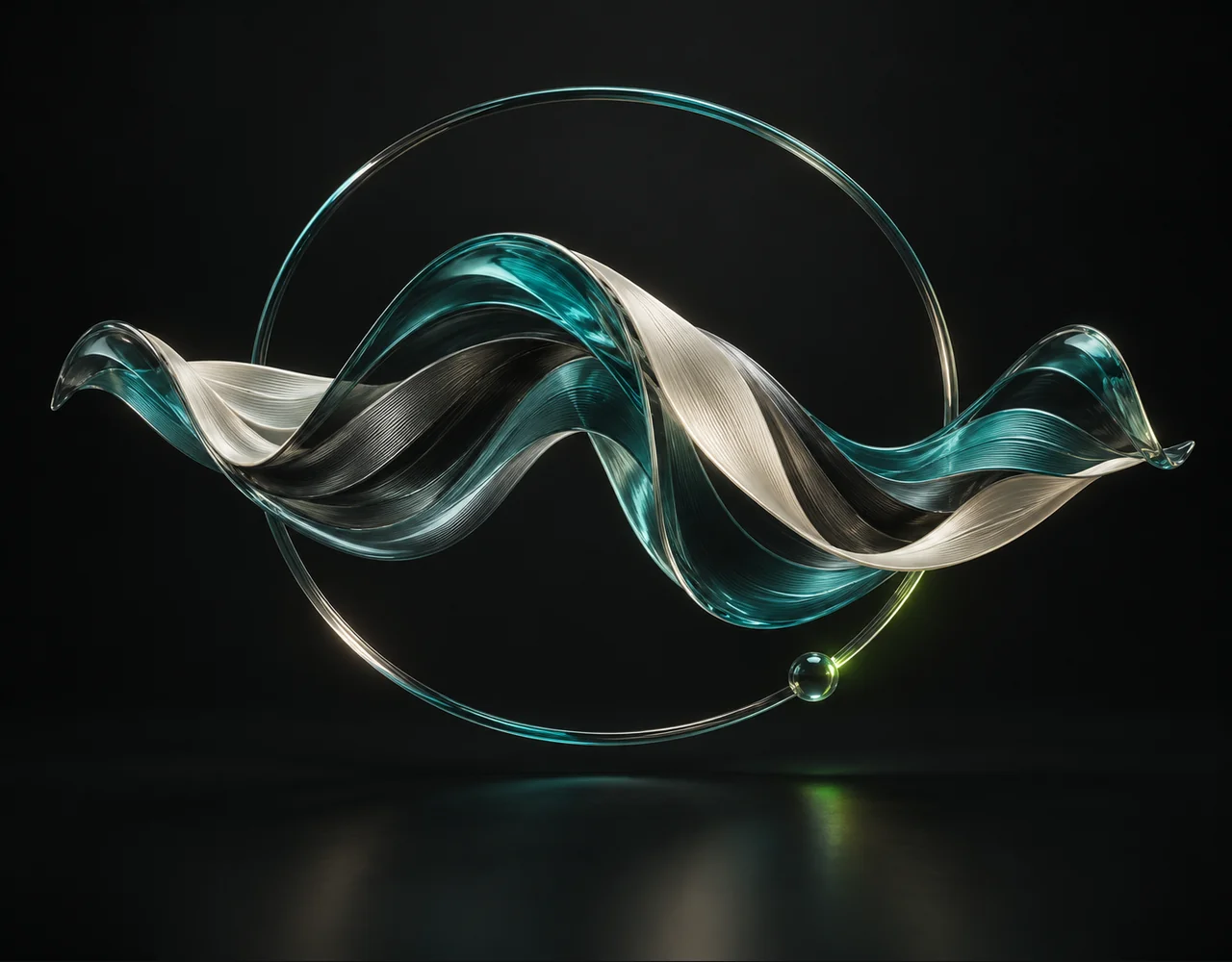Xai editorial cover: a floating sound ribbon, floating within a thin offset optical ring