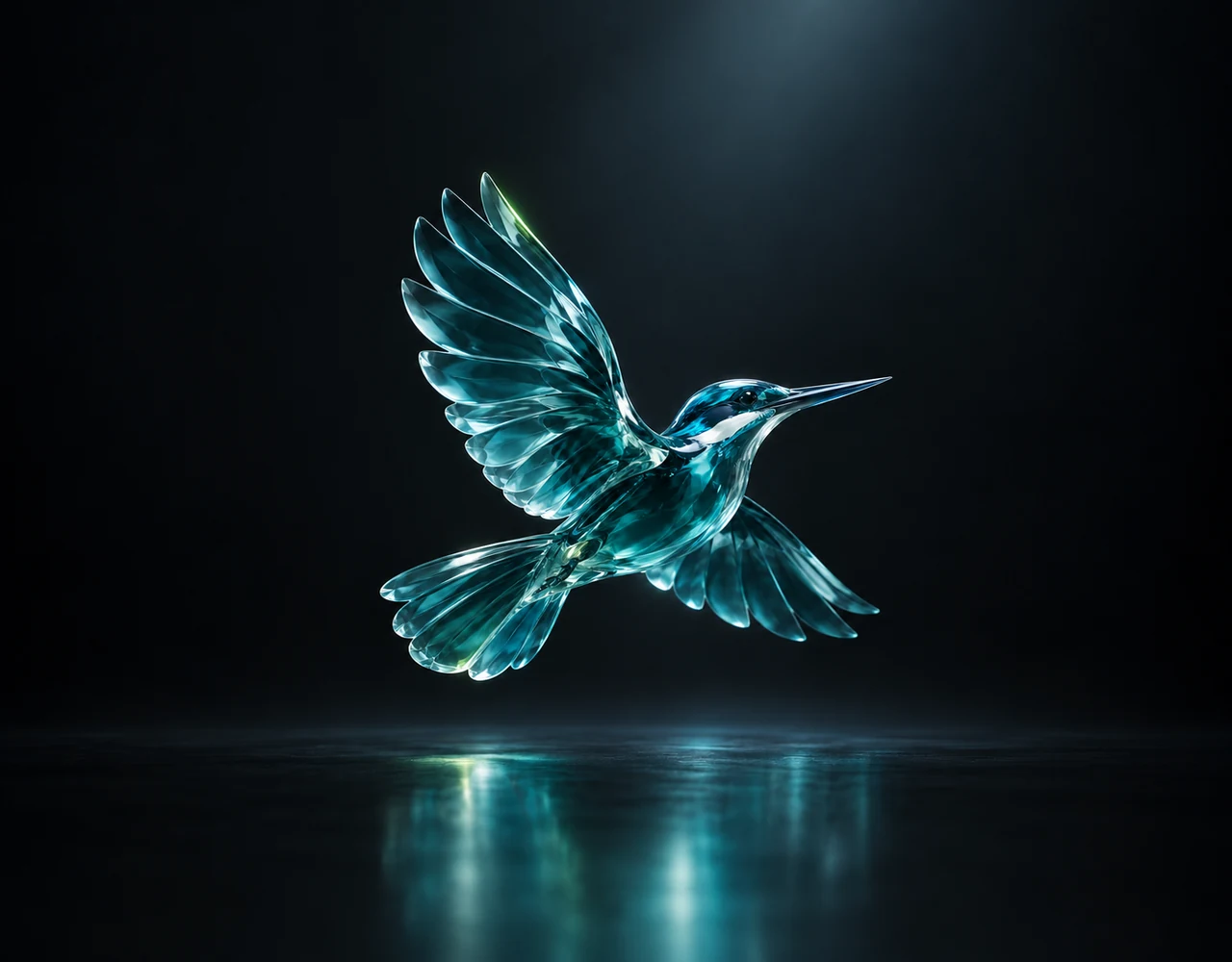 Seedance 2.0 editorial cover: a teal glass kingfisher in flight
