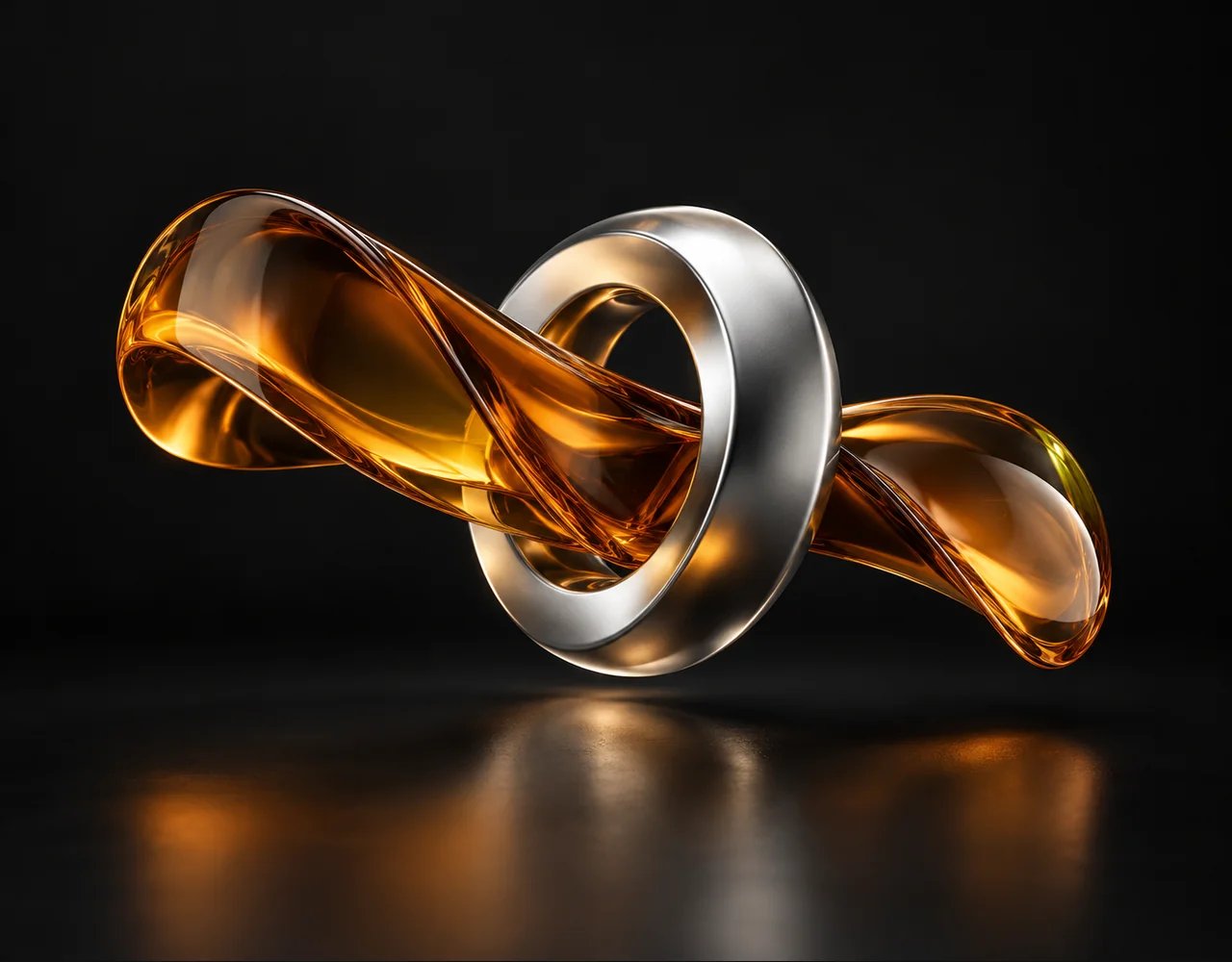 flash v2.5 editorial cover: a swift amber glass sound ribbon threading a compact silver aperture