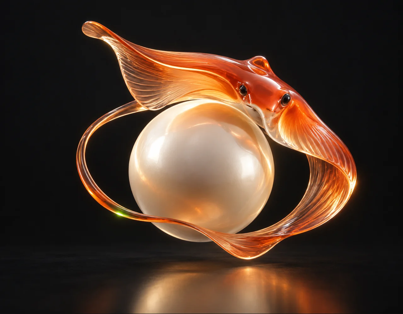 MiniMax H3 editorial cover: an elegant coral glass stingray circling a satin ivory sphere